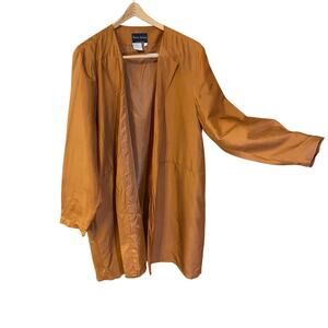 Terry Lewis 100% Silk Duster Coat Rust Copper Long Jacket 1X autumncore